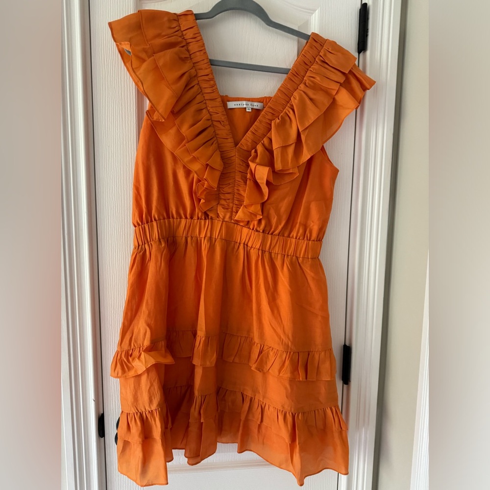 Endless Rose Orange V-Neck Sundress with Flutter Sleeves